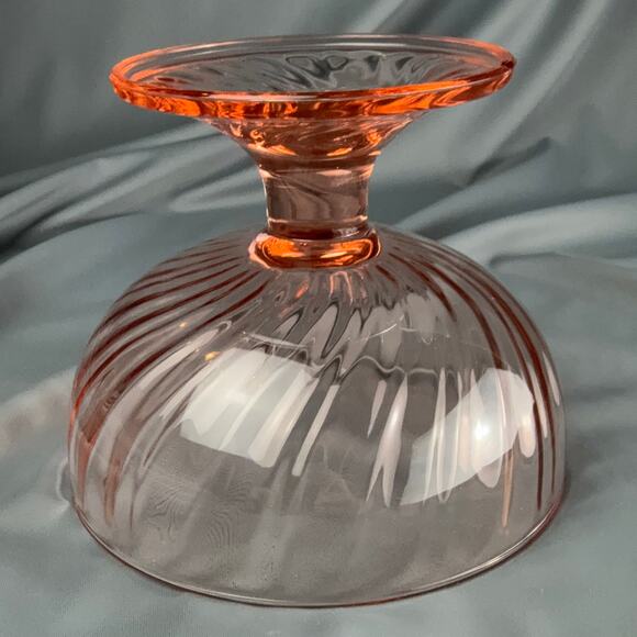 Vintage French Glass Dessert Compote Bowl | Pink Swirl Pedestal | France 4x4.5 - Picture 2 of 5
